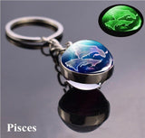 1x Keychain Constellation Keyring Luminous Glass Ball Pendant - Pisces