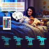 3D Acrylic LED Dinosaur Night Light 16 Colors Lighting Table Bedside Lamp