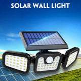 3 Head Solar Motion Sensor Light Outdoor Garden Wall Security Flood Lamp 74LEDs