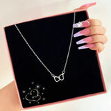 Double Heart Pendant Necklace Gift Valentines Day Love - Golden