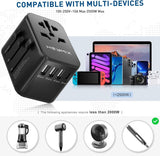 International Travel Adapter Universal Travel Plug 3-Port USB & Type-C Black