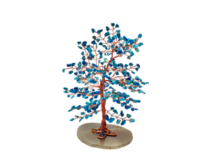 Crystal Chips Tree With Agate Slice Base Blue Howlite Ornaments Money Tree