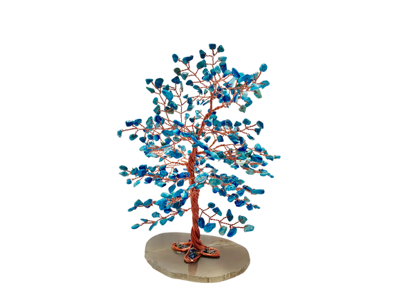 Crystal Chips Tree With Agate Slice Base Blue Howlite Ornaments Money Tree