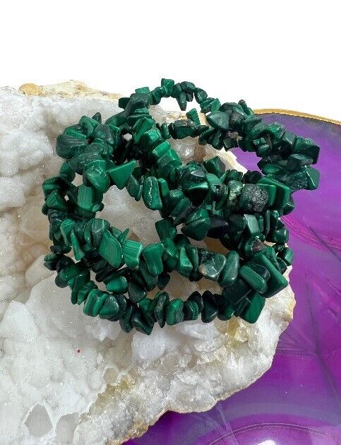 5x Malachite Crystal Chip Bracelet Set Natural Gemstone Amulet