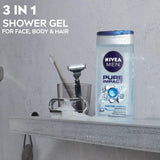 NIVEA MEN Pure Impact 3-IN-1 Shower Gel Body Wash 500ml Exfoliating Body Wash