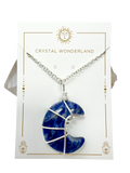 Sodalite Half Moon Shape Pendant Necklace Silver Healing Polished Tumbled