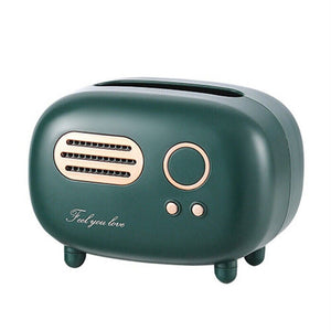 1x Tissue Box Desktop Paper Holder Storage Box Retro Radio Model Napkin -Green
