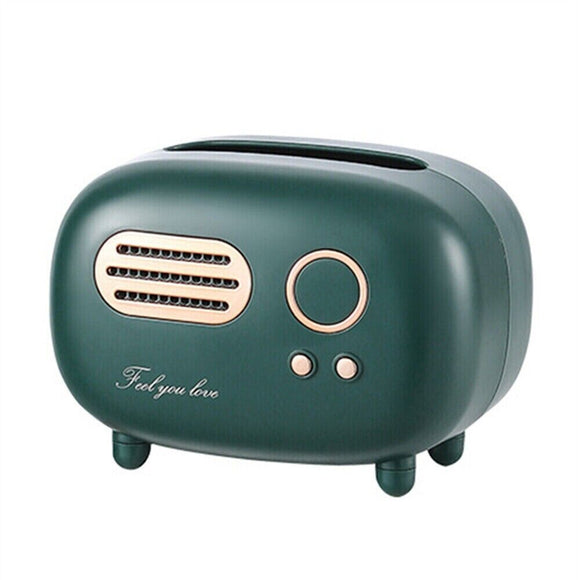 1x Tissue Box Desktop Paper Holder Storage Box Retro Radio Model Napkin -Green