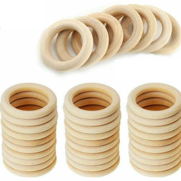 10x Natural Round Wood Rings Raw Craft Donut Ring Wooden Circle Beads 40mm