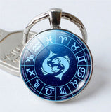 Pisces Keyring Constellation Keychain Glass Pendant Silver Plated