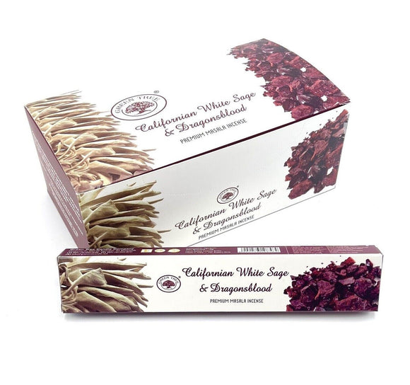 Californian White Sage & Dragons Blood Incense Sticks Green Tree - 12 Packets