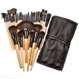 32Pcs Makeup Make Up Eyeshadow Brush Set Cosmetic Tool Kit Leather Case - Wood