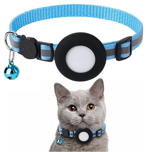 Adjustable Cat Collar Reflective Small Pet Strap for Apple Air Tag - Blue