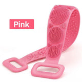 Bath Silicone Exfoliating Back Strap Scrub Shower Body Scrubber Brush Wash Pink