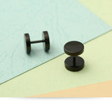 1 Pair Black Flat Round Barbell Earrings Plug Mens Stud 316 Stainless Steel 10mm