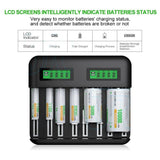8 Slots Rechargeable Smart Battery Charger For AA/AAA/C/D LCD Display Batteries