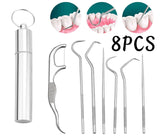 8x Stainless Steel Toothpick Set Metal Flossing Portable Toothpick Box Holder