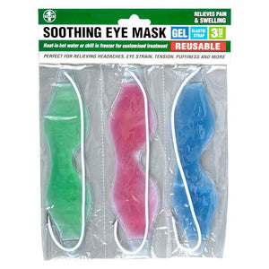 Soothing Eye Mask Gel Pack Cold Ice Warm Hot Elastic Strap 3 Pack Colours