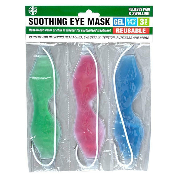 Soothing Eye Mask Gel Pack Cold Ice Warm Hot Elastic Strap 3 Pack Colours