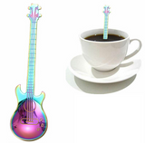 1x Guitar Shaped Teaspoon Stainless Steel Coffee Dessert Spoon - Rainbow