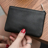 Coin Small Change Bag Card Wallet Pouch Zip Up Women Key Ring Leather Mini Black
