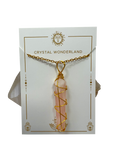Rose Quartz Double Pointed Terminated Crystal Pendant Necklace Gold Healing
