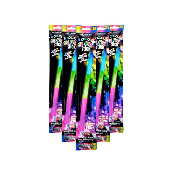 3x Rainbow Glow Sticks 3 Assorted Colours Bright Neon Party Light Stick 30cm