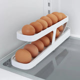 2-Tier Auto Rolling Refrigerator Storage Rack Egg Dispenser Rolldown Egg Holder