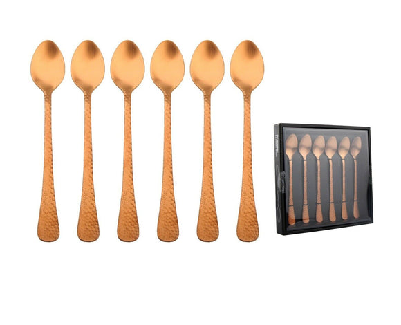6pc Copper Hammered Handle Spoon Set