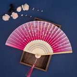 Chinese Style Folding Fan Bamboo Cloth Foldable Hand Held Dance Party Favor - B