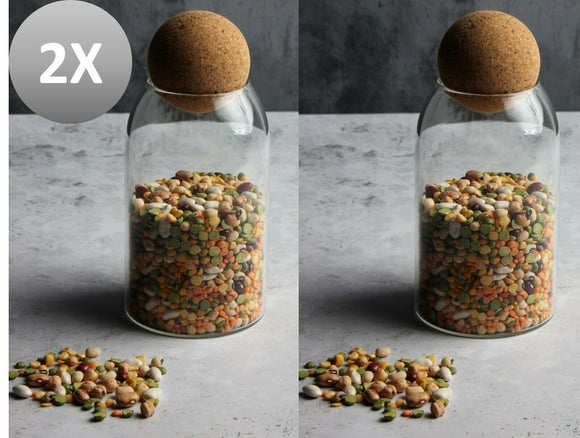 Borosilicate 2x Glass Canister With Cork Lid 800ml Dry Food Storage Jar Kitchen