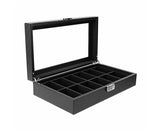 12 Grids Carbon Fiber Watch Box PU Storage Case Display Organizer Holder