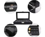 12 Grids Carbon Fiber Watch Box PU Storage Case Display Organizer Holder