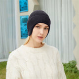 Beanie Hat With Earflaps Winter Warm Men Knitted Outdoor Ski Skull Cap - Black