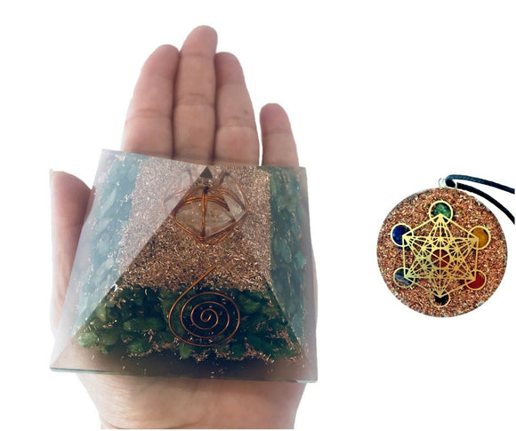 Merkabah Orgonite Pyramid Green Aventurine Healing Metatron