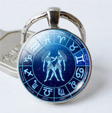 Gemini Keyring Constellation Keychain Glass Pendant Silver Plated