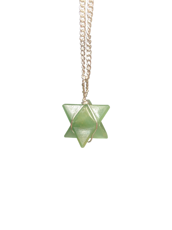 Green Aventurine Merkaba Crystal Pendant Silver Necklace Gemstone Jewellery