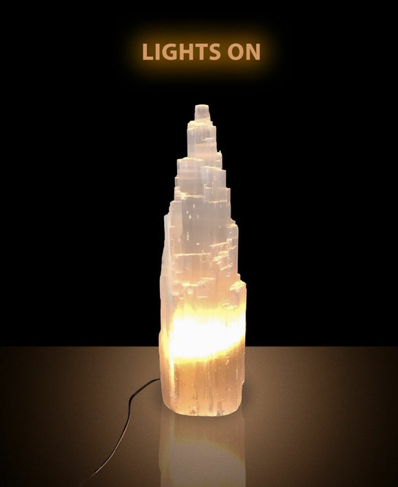 Large Selenite Skyscraper Tower Crystal Lamp 40cm