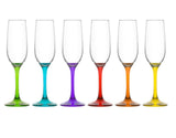 6x Clear Glass Coloured Base Sparkling Champagne Flute Drink Kitchen Gift 215ml
