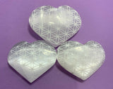 Large Size Selenite Puffy Heart Gemstone Angel Wings Flower of Life Om Lotus