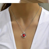 Heart Pendant Necklace Elegant Rhinestone  Party Jewelry Bridal Engagement - Red