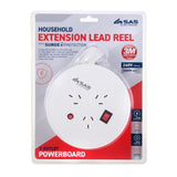 Extension Lead Reel with 3 Outputs & Surge Protection 150mm Diameter White 3m