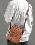 WEIXIER Crossbody Bag Men'S Shoulder Bag Vintage Leather Vertical - Light Brown