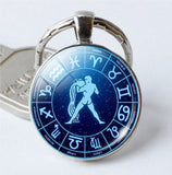 Aquarius Keyring Constellation Keychain Glass Pendant Silver Plated