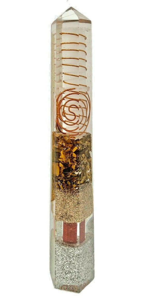 Tigers Eye Orgonite Obelisk Generator Crystal Orgone EMF Protection Energy