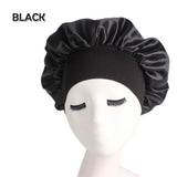 1x Sleeping Bonnet Hair Wrap Silk Satin Cap Women Elastic Night Soft Hat - Black