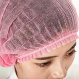 100Pcs Disposable Hair Net Caps Hairnet Dust Head Cover Stretch Elastic Hat Pink