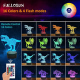 4 Patterns Lamp 3D Illusion Optical Night Light 16 Colors Change Decor Dinosaur