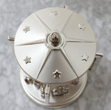 Musical Carousel Music Box Silver Teddy Rotating Photo Frame Gift Baby