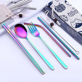 9pcs Premium Cutlery Travel Portable Set Stainless Steel - Rainbow